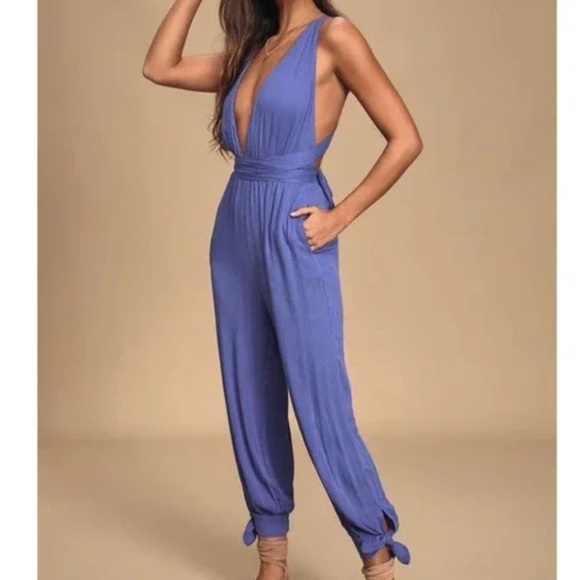 Lulus Lolinda Convertible Royal Blue Jumpsuit 0970 - Picture 1 of 7